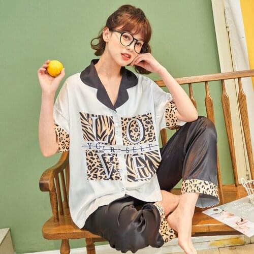 Women Sleepwear Cartoon Pajama Summer Pajamas Plus Size XXXL Loose Version Set Silk Short Sleeved Shorts Suit