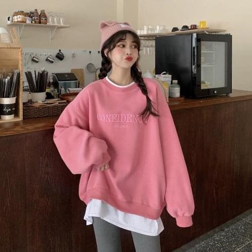 Women Couple Pullovers Streetwear Cotton Tracksuit Sports Sweatshirt autumn Winter Japanese Chic Letter Embroidered Loose Jumper