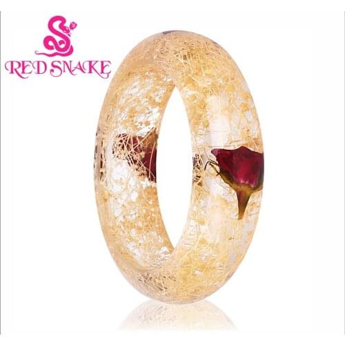 RED SNAKE Fashion Pure Manual Rose Flower shape Inside Transparent Resin Bracelet for Women