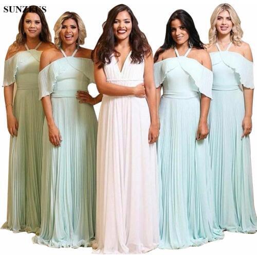 Abiti Da Damigella 2020 Long Bridesmaids Dresses Pleated Chiffon Draped Women Party Dresses For Wedding Off Shoulder BDS053