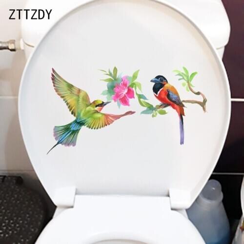 ZTTZDY 25.4CM×14.6CM Bird Resting On Flower Branch Wall Decor Classic Home WC Toilet Stickers T2-0915