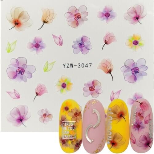 1 Sheet 3D Embossed Nail Sticker Flower Adhesive DIY Manicure Water Transfer Slider Nail Art Tips Decorations Decals