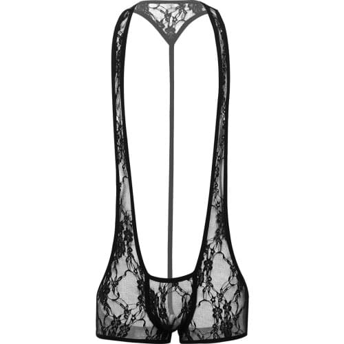 1pcs Mens Lingerie Bodysuit See Through Sheer Lace Racer Back Front Bulge Pouch Open Butt Leotard Wrestling Singlet Underwear