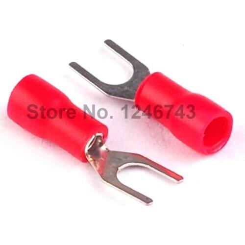 100PCS SV1.25-4 Terminals Connector 1.5 Square Y-Shaped Type 1-3U Fork Insulated Terminal Forks Red 50PCS + Blue 50PCS