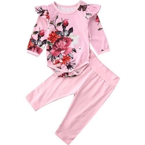 2020 Flower Toddler Infant Baby Girl Clothes Set Long Sleeve Tops Floral Romper Bodysuits + Leggings Pants Outfit Cotton