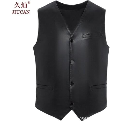 2021 Mens New Genuine Leather Vest Top Layer Sheepskin V-neck Casual Leather Vest