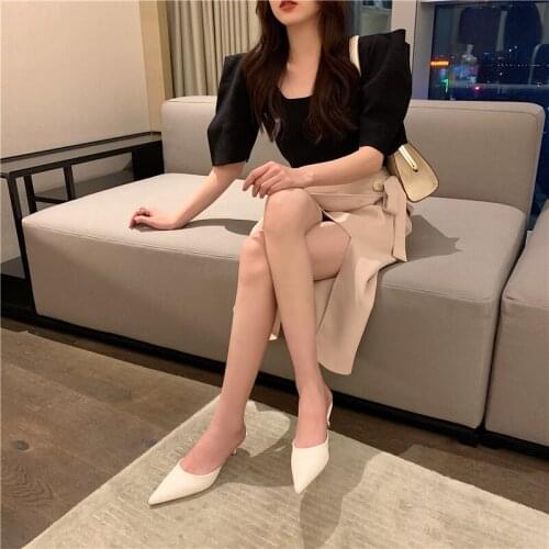 2021 Summer New Fluorescent Green Pointed Toe Light Fashion Muller Shoes Stiletto Heel Street Shot Closed Toe Half Slippers