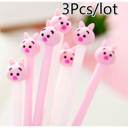 3 Pcs Kawaii Cute Pink Piggy 0.38 Mm Plastic Gel Pen Office School Gift Stationery Pen