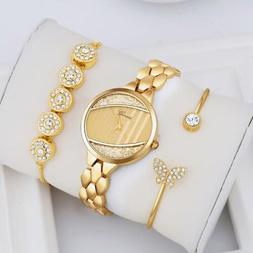 3 PCS set Ginave Watch Women Rose Gold Diamond Bracelet Watch Luxury Jewelry Ladies Famale Girl Hour Casual Quartz Wristwaches
