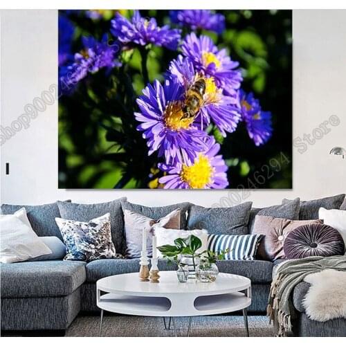 Bee On Blue Flower 5D Diy Diamond Painting Full Square/Round Rhinestone Embroidery Handmade Mosaic Cross Stitch Decor FF3779
