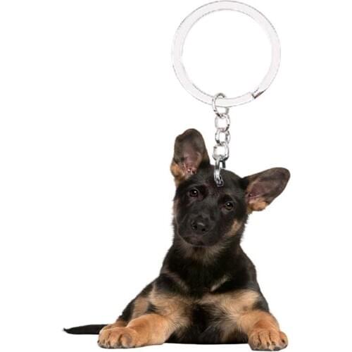 German Shepherd Dog Keychain NOT 3D Animal bag designer charms drop cute llaveros Friends Gift plat acrylic keychains for girls