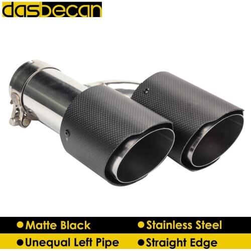 Dasbecan Matte Carbon Fiber Stainless Steel Exhaust Pipe Car Dual H Model Muffler Straight Exhaust Tips Left End Tip Universal