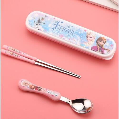 Disney Tableware Children Learn Chopsticks Baby Training Chopsticks Auxiliary Stainless Steel Practice Chopsticks Spoon Fork Set