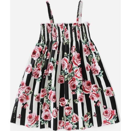 2019 children girls summer new fashion sleeveless floral print elastic sling Dress with headband 3-8 years