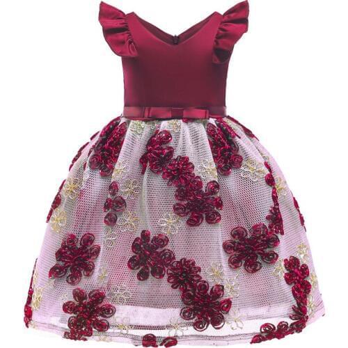 Girl Wedding Dress Child Flower Embroidery Princess Dress Kids Party Dresses For Baby Girl Christmas Red Dress Children Clothing