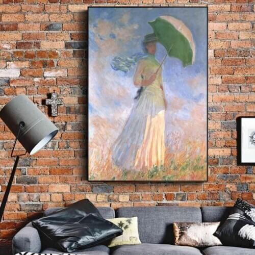 Impressionist Oil Paintings Claude Monet Woman with A Parasol Wall Art Reproductions Famous Canvas Prints for Living Room Decor