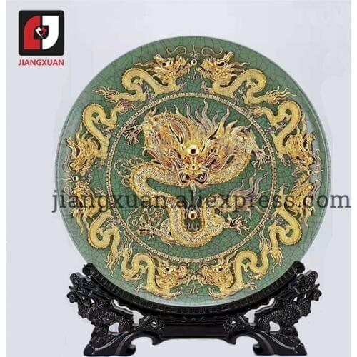 Chinese 24k gold foil decorative collector plates for living room handicraft gifts