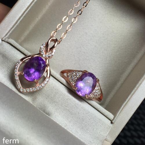 KJJEAXCMY boutique jewels 925 sterling silver encrusted with natural amethyst pendant ring 2 set flowers flow curve new style