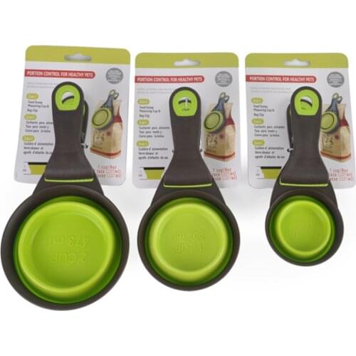 Creative Measuring Cup Bag Cat Dog Food Feeding Sealing Clip Collapsible Pet Scoop Spoon Dog Bowls New