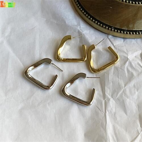 Kshmir S925 ear-needle Korean metallic glossy geometric triangle earrings temperament simple exaggerated earrings female