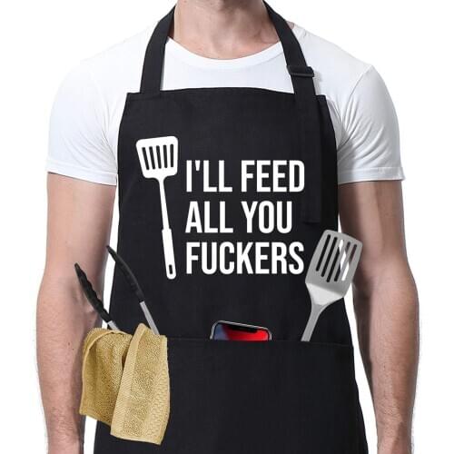 1PC Kitchen Apron Unisex Adjustable Funny Letter Print Apron With 3 Pockets Suitable For BBQ Home Cooking