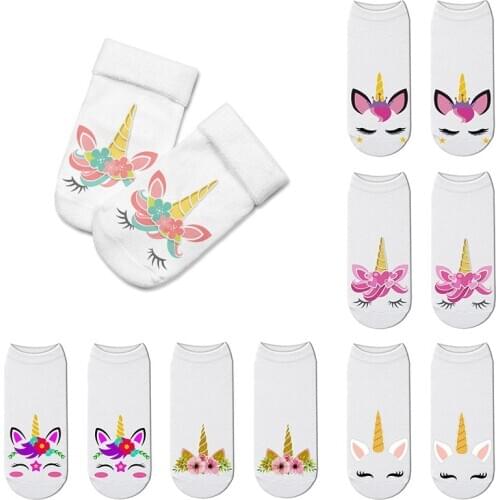 Harajuku 3D Print Unicorn Socks Women Kawaii Ankle Lovely Socks Licorne Chaussette Femme Calcetines Mujer Cute Art Funny Socks