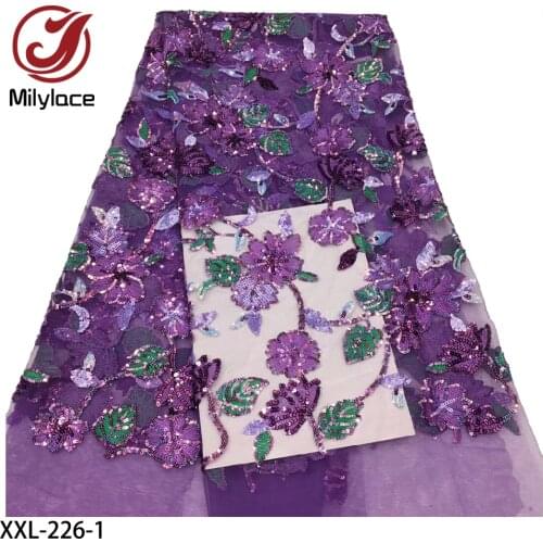 Fashion Sequins Net Lace Fabric High Quality African Mesh Sequined Embroidered Material for Wedding Bride Dress Sewing XXL-226