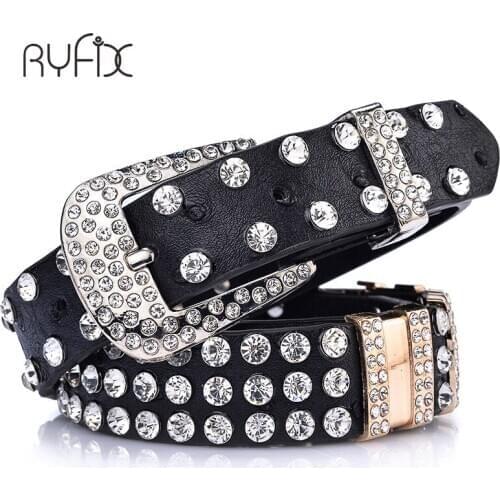 Fashion WomenS Casual Rivets Full Crystal Belt Ladies Retro PU Belt With Crystal Decoration imitation crocodile Skin BL287