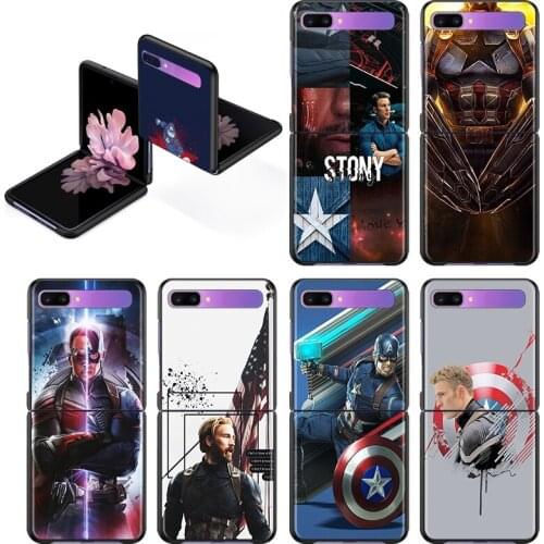 Marvel Captain America Fashion Mobile Hard Shockproof Cover For Samsung Galaxy Z Flip 3 5G Black Fundas Phone Case