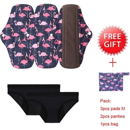 Washable Sanitary Pads Bamboo Charcoal Cloth Pads Size M with 2pcs 4 Layers Bmaboo Panties+ 1 Bag Dropshipping