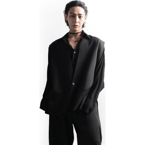 Mens suit waistcoat casual fashion long waistcoat sleeve less catwalk personality alternative loose large size jacket