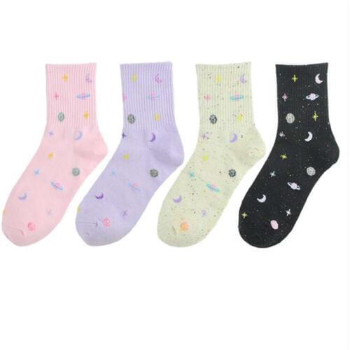 New Harajuku Planet Point Yarn Funny Socks Japanese Creative Moon Stars Socks Women Warm Winter Cute Novelty Femme Sokken Meias
