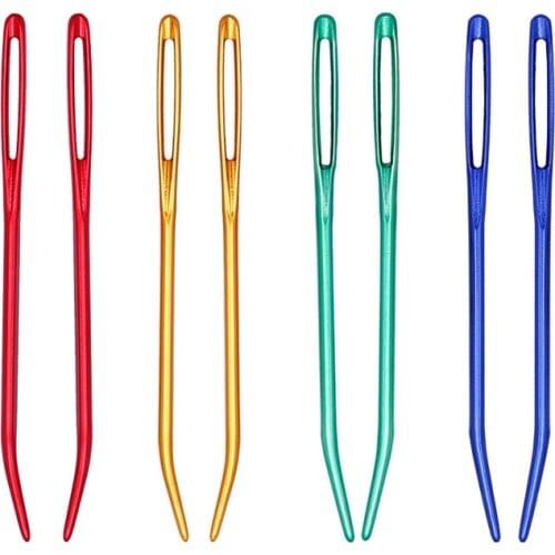 New 2PCS Aluminum Bent Tip Tapestry Darning Knitting Needles Needlework Crafts Sewing Bent Needle Big Eye Yarn Hook Weave Needle