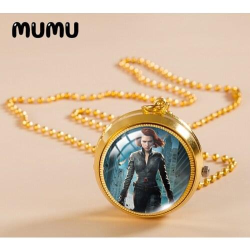 2021 New Black Widow Pocket Watch Necklace Superhero Gold Color Vintage Watch Glass Dome Pendant Jewelry Gifts