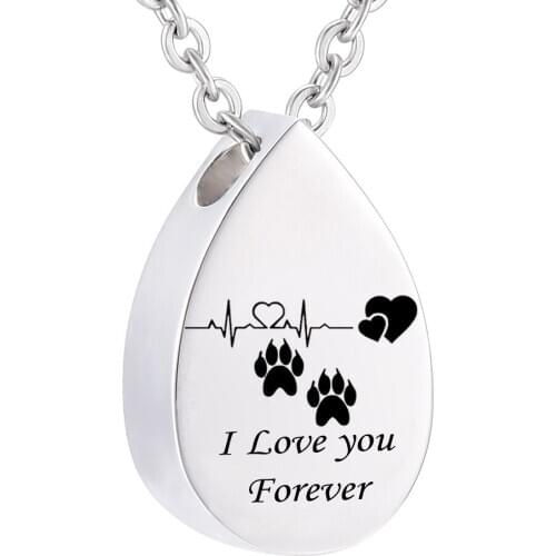 Stainless Steel Water droplets Necklace Memorial Jewelry Cremation Urn Ashes Pet cat Pendant Keepsake Paw print Pendant