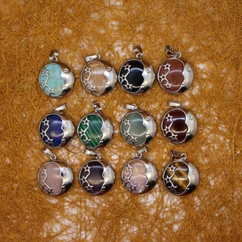 12pcs Natural Stone moon star Golden Stone Rose Quartzs mixed clr Meditation Quartz Treat Crystal Charm for Jewelry Making Free