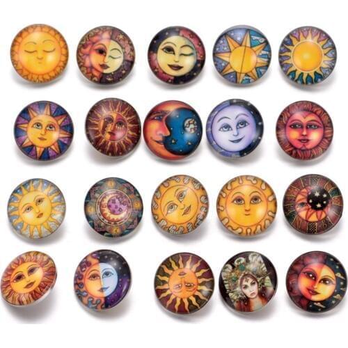 20pcs/lot Sun Apolo Pattern Charms 18mm Glass Snap Button For DIY Bracelet Snaps Jewelry KZ0223