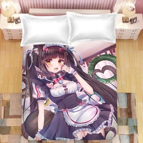 Game Nekopara Anime 3D Printed Bed Sheet Coverlet Children Room Bed Sheet Bed Linen (NO Duvet Cover Pillowcase) 04