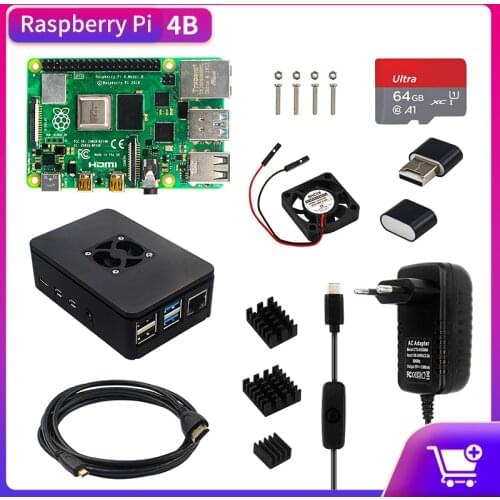 Raspberry Pi 4 Model B 8GB 4GB 2GB RAM + Power Supply + Case + Reader + Heat Sink + Cooling Fan + Video Cable for Raspberry Pi 4