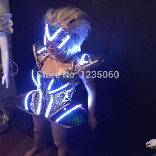 Christmas Ballroom robot led costumes women lighted dress dance led costumes bar singer stage cosplay wears sexy dj clothing bra