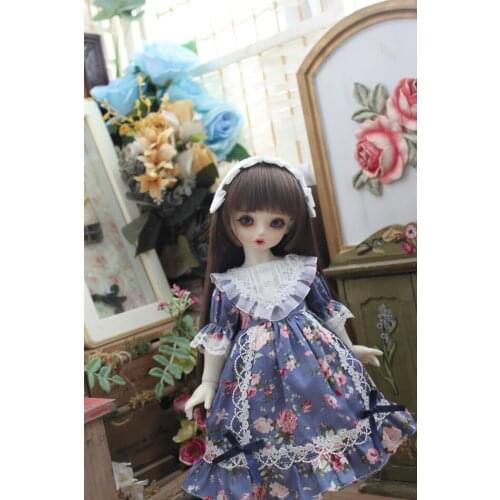 BJD doll dress is suitable for 1/31/41/6MSD fashion small and fresh with blue floral dress skirt + white headpiece two-piece set