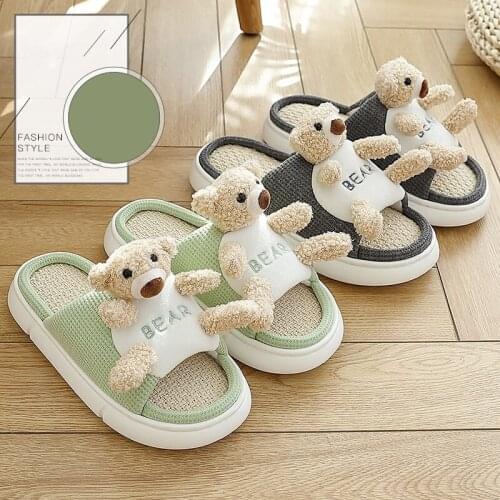 2021 New All Season Slippers Lovely Bear Shape Open Toe Indoor Slides Women Flip Flops Cotton Slippers Male Designer EVA Shoes