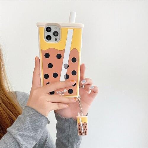 Cartoon summer pearl Milk tea silicone Phone Case For iphone 12 mini 11 pro max SE 2020 6s 6 7 8 Plus XS MAX X XR 3D Cute cover