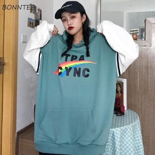Hoodies Women Chic Winter Loose Patchwork Lazy Plus Velvet Thicker Streetwear Fashionable Female Sweatshirts Ulzzang Stylish New