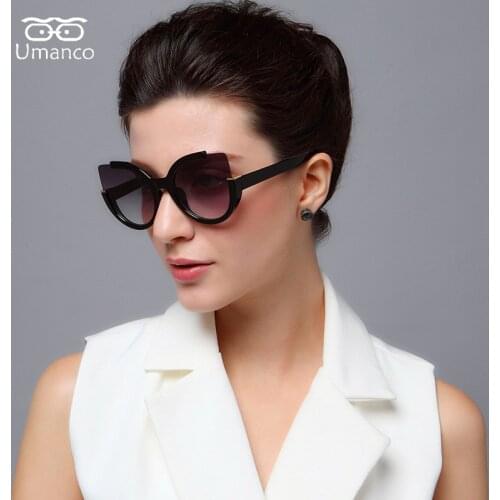 Umanco 2021 Fashion Women Cat Eye Sunglasses Unique Semi-Rimless Frame Plastic Sun Glasses Female Driving Eyewear Gift