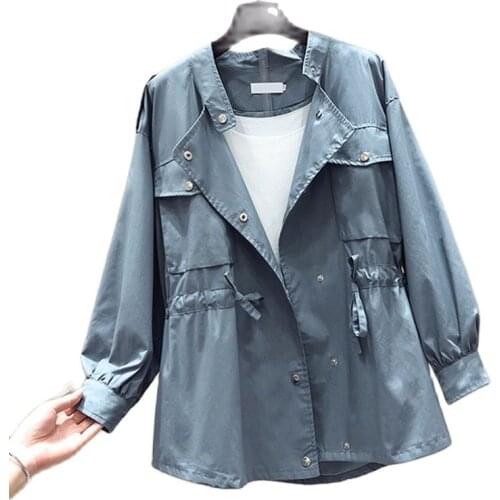 2019 Extra Large Size XL&4XL Womens Jacket Autumn new Windbreaker Jacket Mid-Long Elastic Waist Casual Coat Ladies Tooling A93