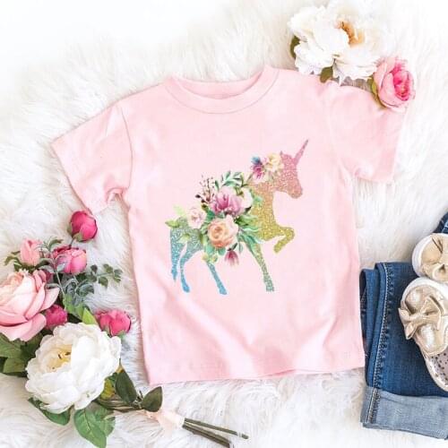 Funny t-shirt shiny unicorn graphic print girls t shirt summer cute toddler baby tshirt fashion casual pink short-sleeved tops