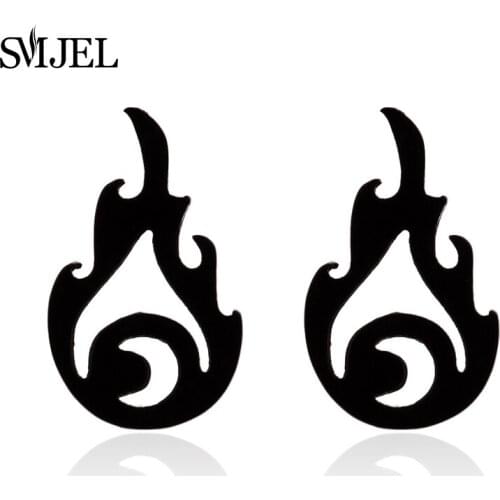 SMJEL Gothic Ethnic Flame Earrings for Women Black Fire Earrings Stud Jewelry Men Birthday Gifts boucle d'oreille femme