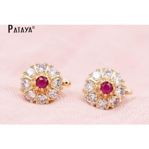 PATAYA New Lotus Drop Earrings 585 Rose Gold White Zircon Women Wedding Accessories Engagement Jewelry Bridal Drop Earrings