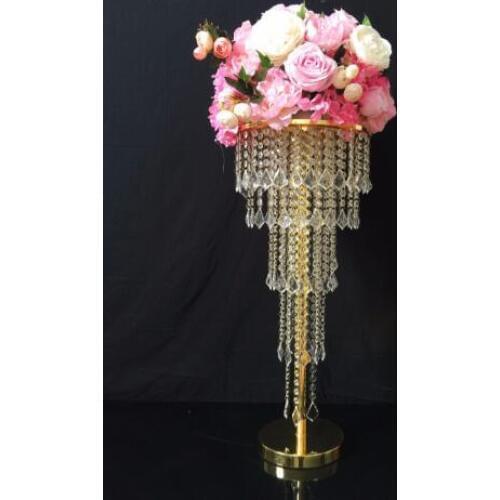 Gold Table Centerpiece Flower Stand 5 Tiers Crystal Chandelier with beads strands Wedding Props